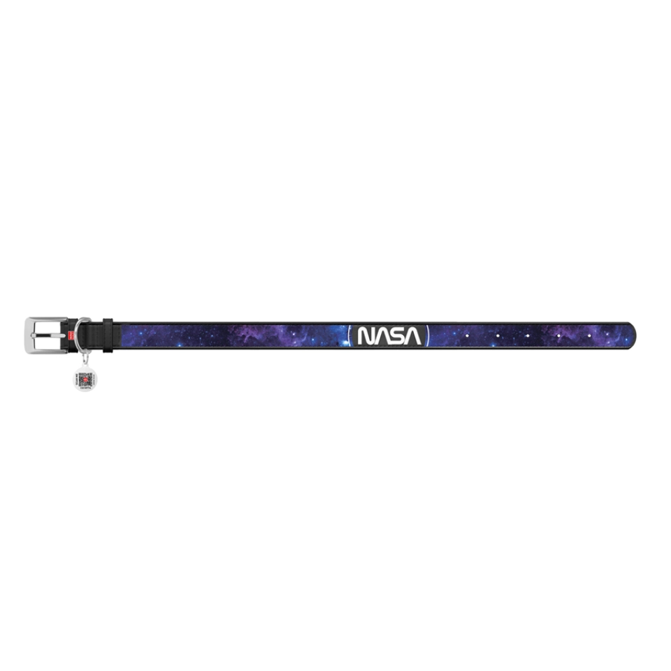 Фото Нашийник для собак шкіряний WAUDOG Design з QR паспортом, малюнок "NASA21", L, Ш 35 мм, Д 46-59 см, чорний купити за ціною ₴977.00