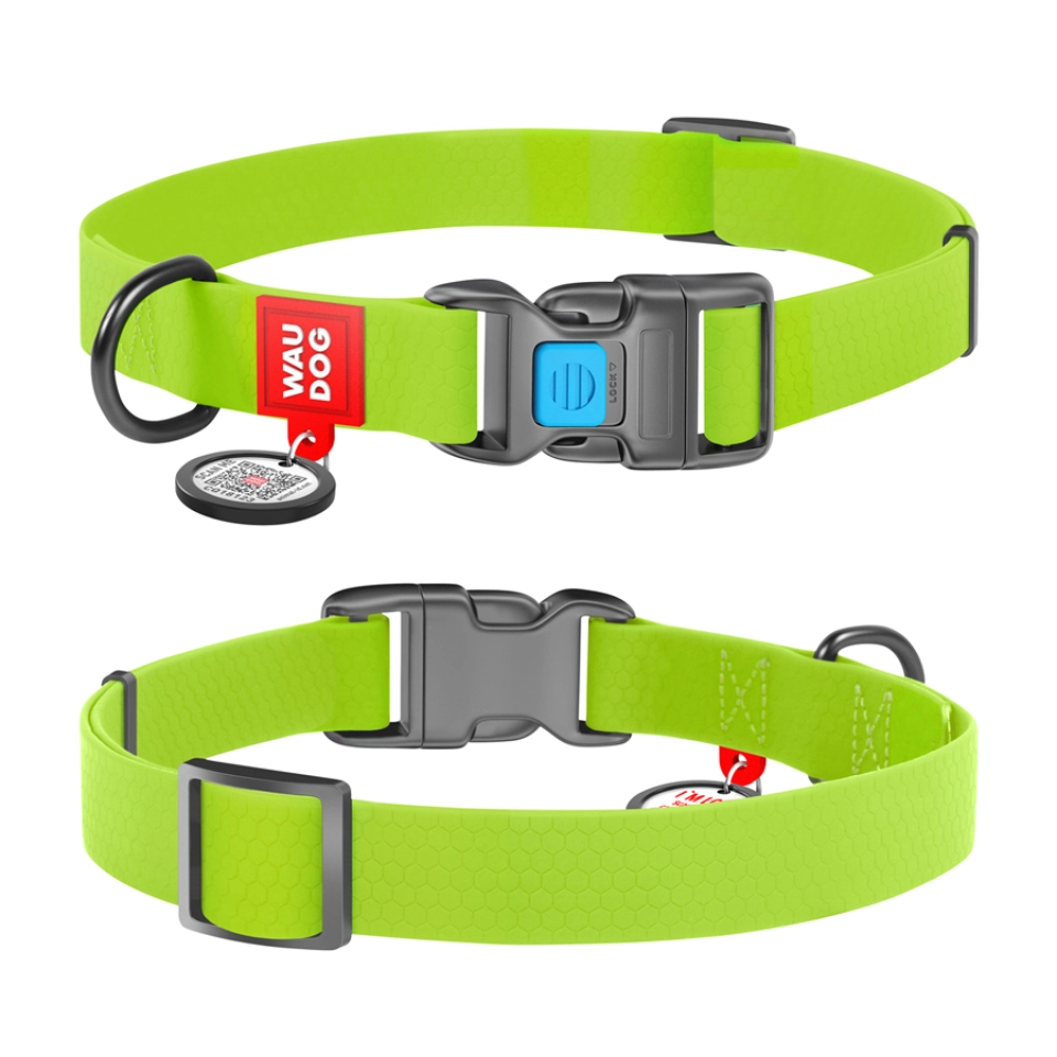 Фото Нашийник для собак водостійкий WAUDOG Waterproof c QR паспортом, пластикова пряжка-фастекс, Ш 25 мм, Дов 38-58 см, салатовий купити за ціною ₴323.00