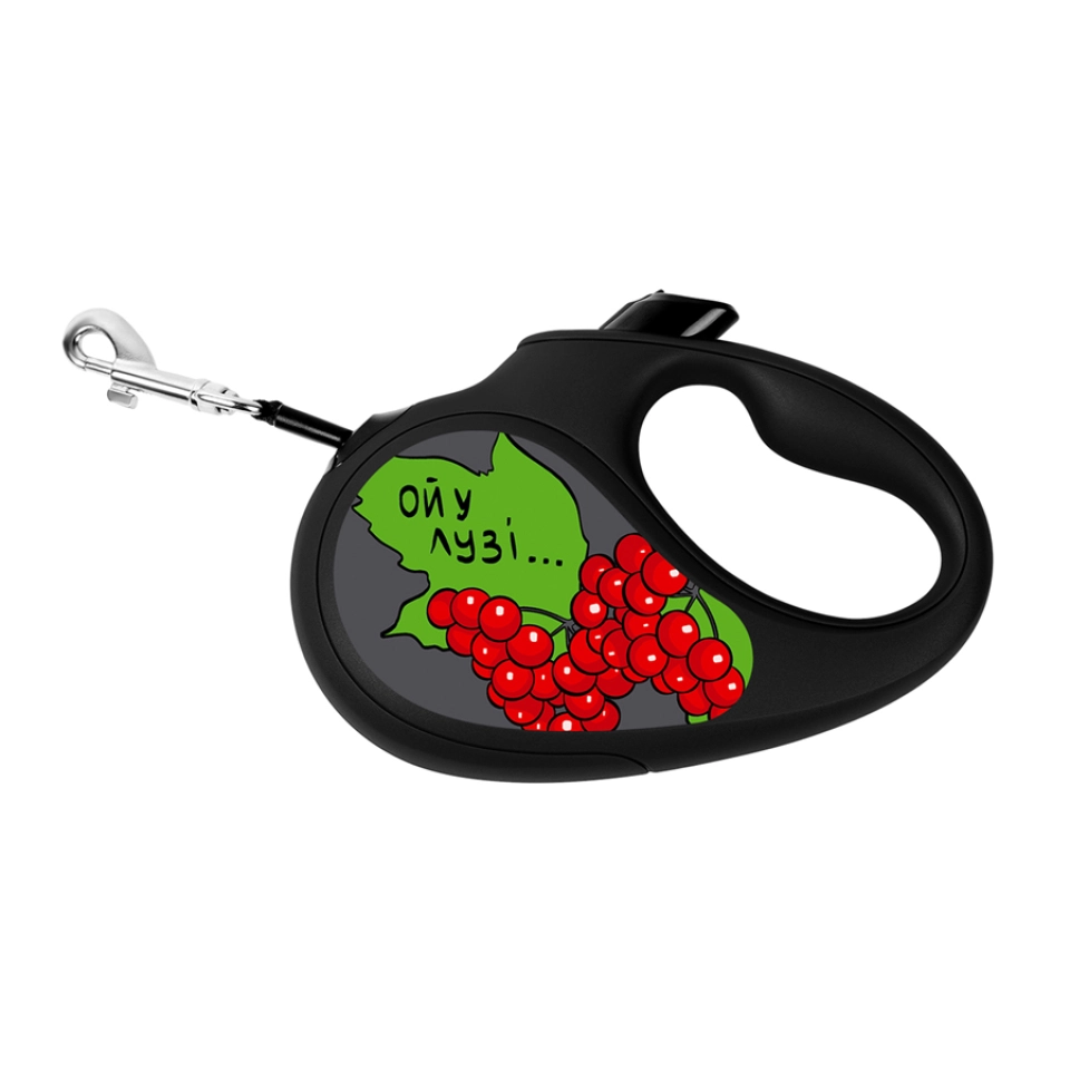 Фото Повідець-рулетка для собак WAUDOG R-leash, малюнок "Калина", S, до 15 кг, 5 м, світловідбиваюча стрічка чорний купити за ціною ₴584.60