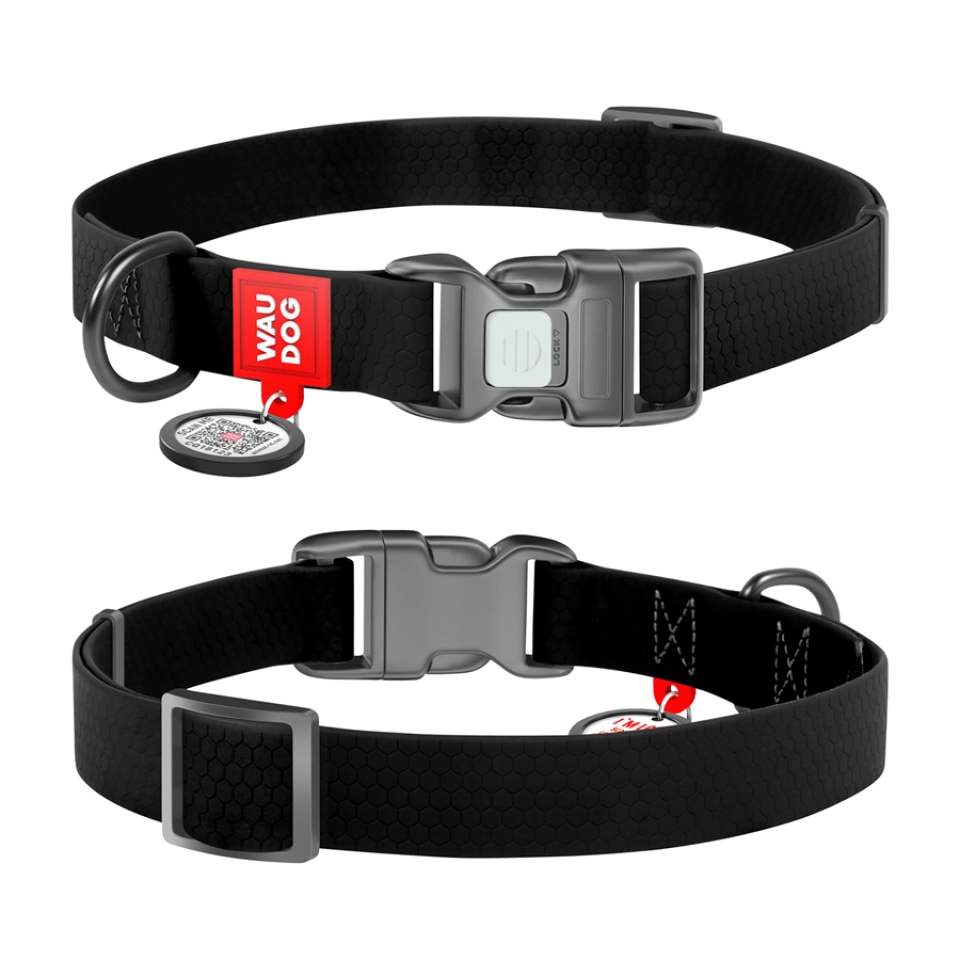Фото Нашийник для собак водостійкий WAUDOG Waterproof c QR паспортом, пластикова пряжка-фастекс, Ш 25 мм, Дов 34-49 см, чорний купити за ціною ₴262.74