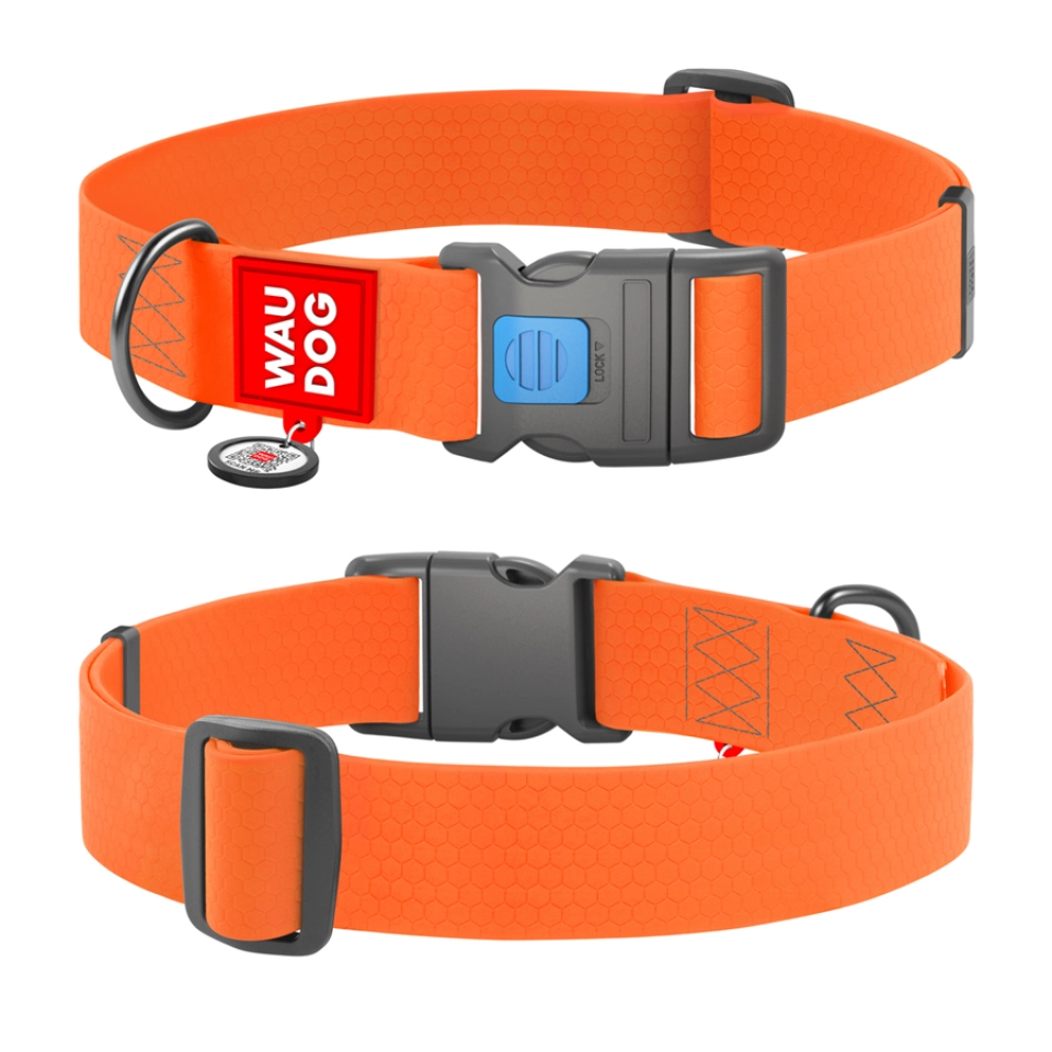 Фото Нашийник для собак водостійкий WAUDOG Waterproof з QR паспортом, пластиковий фастекс, XXL, Ш 40 мм, Дов 46-70 см, помаранчевий купити за ціною ₴452.00