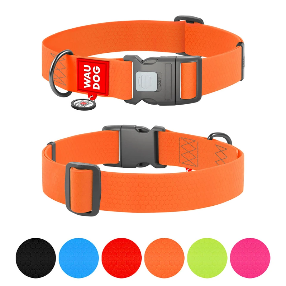 Фото Нашийник для собак водостійкий WAUDOG Waterproof з QR паспортом, пластиковий фастекс, XXL, Ш 40 мм, Дов 46-70 см, помаранчевий купити за ціною ₴452.00