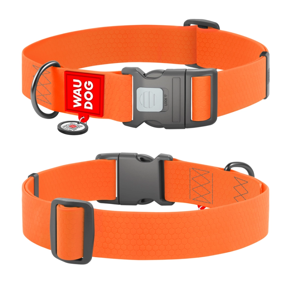 Фото Нашийник для собак водостійкий WAUDOG Waterproof з QR паспортом, пластиковий фастекс, XXL, Ш 40 мм, Дов 46-70 см, помаранчевий купити за ціною ₴452.00