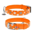Фото Нашийник для собак шкіряний WAUDOG Glamour з QR паспортом, візерунок "Зірочка", світонакоплювальний, Ш 35 мм, Дов 46-60 см помаранчевий купити за ціною ₴1002.60