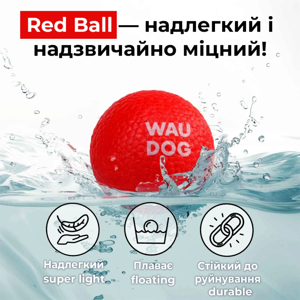 Фото Іграшка для собак WAUDOG Fun Red Ball, спінений термопластичний поліуретан, 70 мм, Червоний купити за ціною ₴228.00