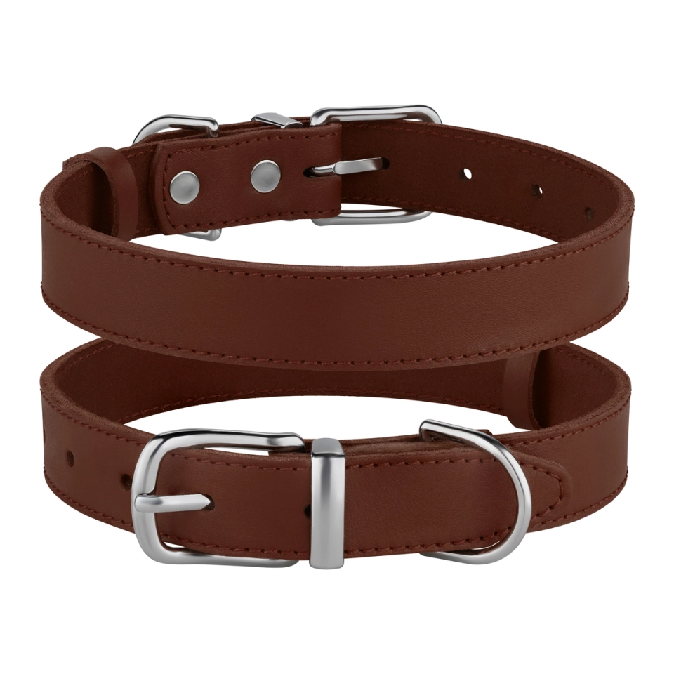 Фото Нашийник для Собак Шкіряний Barksi Classic з Хромованою Фурнітурою Коричневий XS(54026/Т) купити за ціною ₴148.00