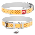 Фото Нашийник WAUDOG Design з малюнком "Жовта полька", преміум шкіра, металева пряжка (ширина 15 мм, довжина 27-36 см) білий купити за ціною ₴227.00