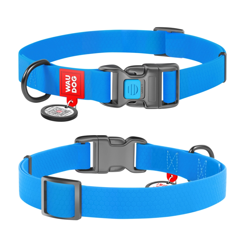 Фото Нашийник для собак водостійкий WAUDOG Waterproof c QR паспортом, пластикова пряжка-фастекс, Ш 15 мм, Дов 25-35 см, блакитний купити за ціною ₴206.19