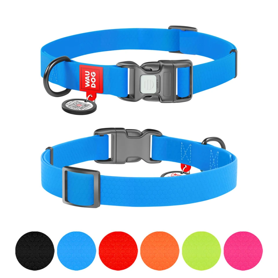 Фото Нашийник для собак водостійкий WAUDOG Waterproof c QR паспортом, пластикова пряжка-фастекс, Ш 15 мм, Дов 25-35 см, блакитний купити за ціною ₴206.19
