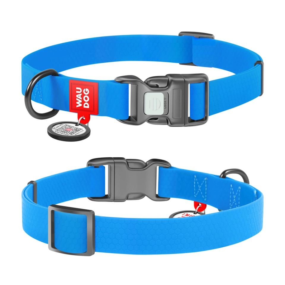 Фото Нашийник для собак водостійкий WAUDOG Waterproof c QR паспортом, пластикова пряжка-фастекс, Ш 15 мм, Дов 25-35 см, блакитний купити за ціною ₴206.19