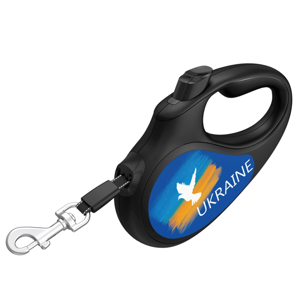 Фото Повідець-рулетка для собак WAUDOG R-leash, малюнок "Прапор", XS, до 12 кг, 3 м, світловідбиваюча стрічка чорний купити за ціною ₴490.80