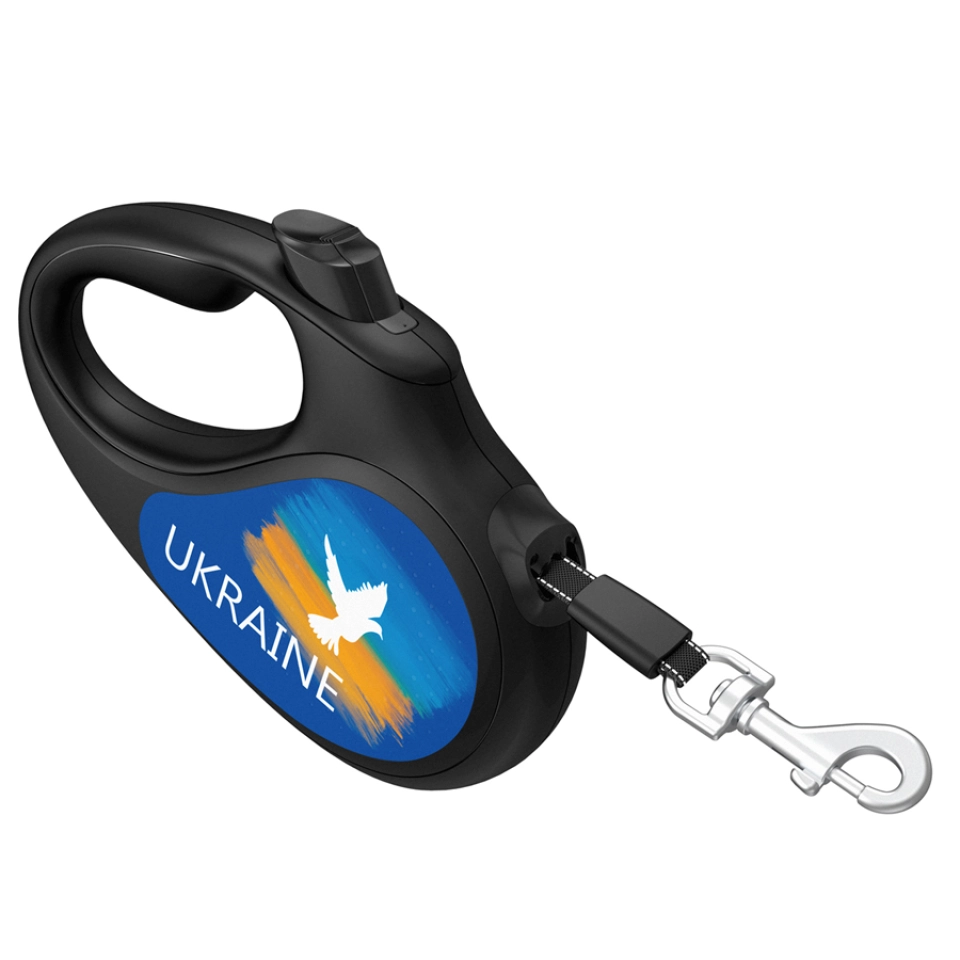 Фото Повідець-рулетка для собак WAUDOG R-leash, малюнок "Прапор", XS, до 12 кг, 3 м, світловідбиваюча стрічка чорний купити за ціною ₴490.80