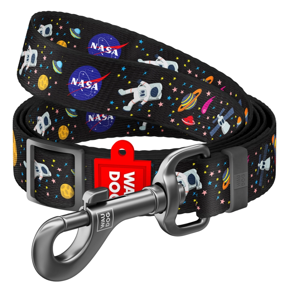 Фото Повідець для собак нейлоновий WAUDOG Nylon, малюнок "NASA", регульований, Ш 15 мм, Дов 152-183 см купити за ціною ₴245.70
