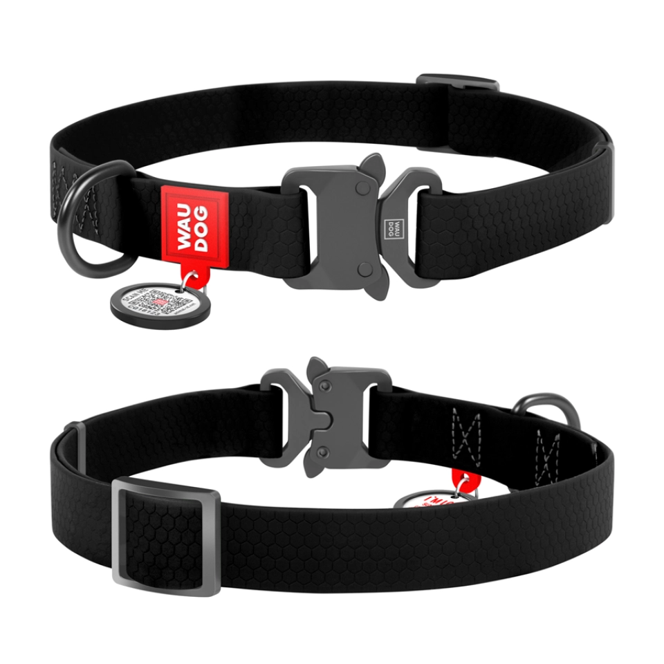 Фото Нашийник для собак водостійкий WAUDOG Waterproof c QR паспортом, металічна пряжка-фастекс, Ш 15 мм, Дов 25-35 см, чорний купити за ціною ₴274.00