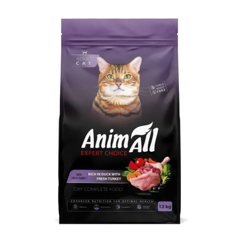 Фото АнімАлл AnimAll Повнораціонний сухий корм для котів зі свіжою індичкою та качкою, 12 кг купити за ціною ₴3464.10