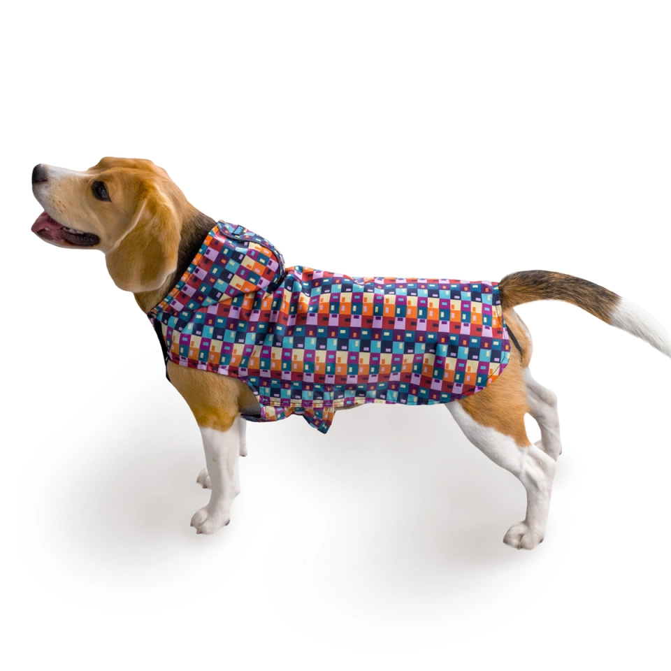 Фото Дощовик для собак Barksi Textile з капюшоном Печворк  L(17558719) купити за ціною ₴818.00