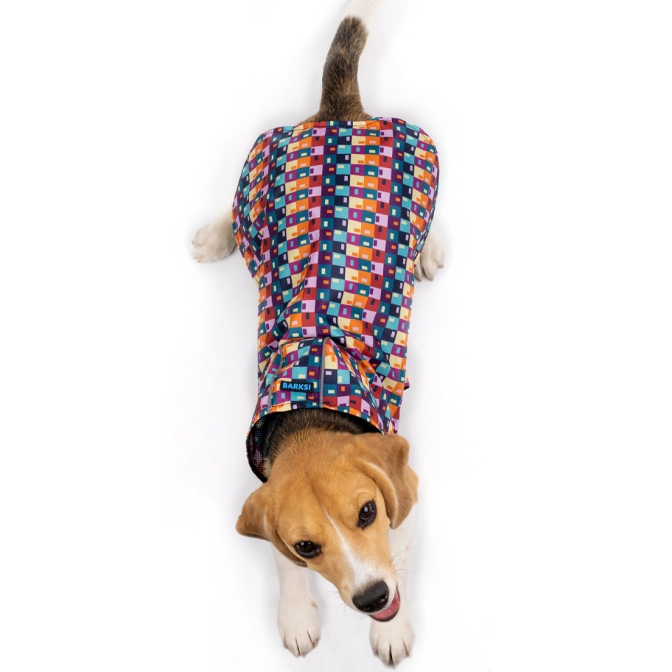 Фото Дощовик для собак Barksi Textile з капюшоном Печворк  L(17558719) купити за ціною ₴818.00