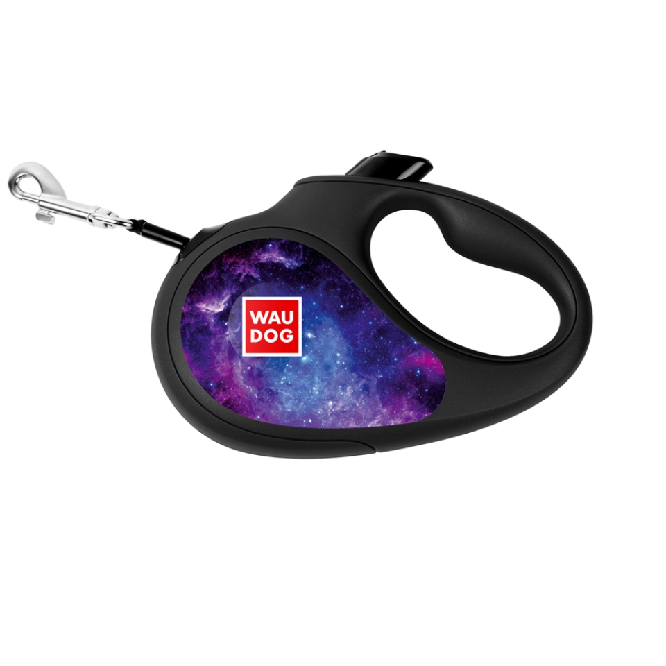 Фото Повідець-рулетка для собак WAUDOG R-leash, малюнок "NASA21", S, до 15 кг, 5 м, світловідбиваюча стрічка чорний купити за ціною ₴584.77
