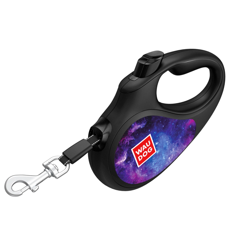 Фото Повідець-рулетка для собак WAUDOG R-leash, малюнок "NASA21", S, до 15 кг, 5 м, світловідбиваюча стрічка чорний купити за ціною ₴584.77