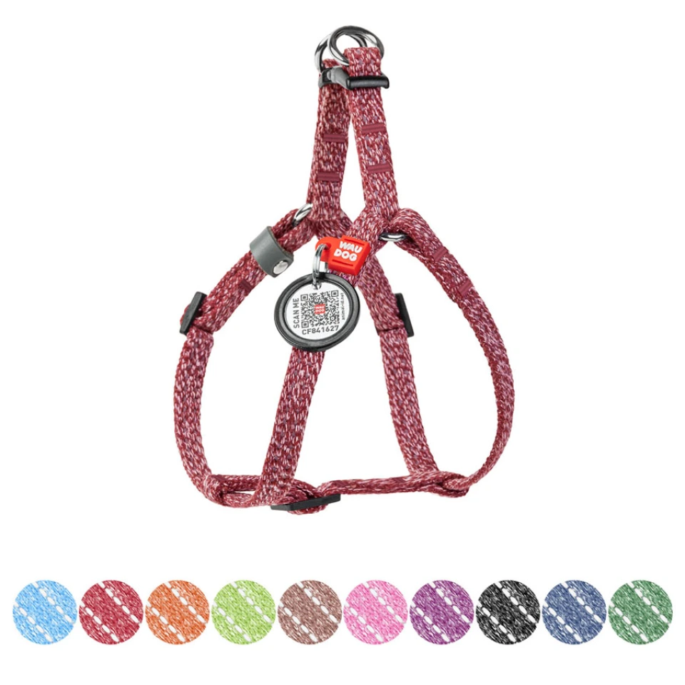 Фото Шлея для котів та дрібних порід собак з відновленої бавовни WAUDOG Re-cotton з QR паспортом, світловідбиваюча, пластиковий фастекс, XS, Ш 10 мм, A=B 30-40 см червоний купити за ціною ₴196.00