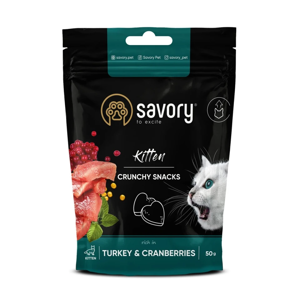 Фото Хрусткі ласощі Savory для здорового росту кошенят, індичка та журавлина купити за ціною ₴109.60