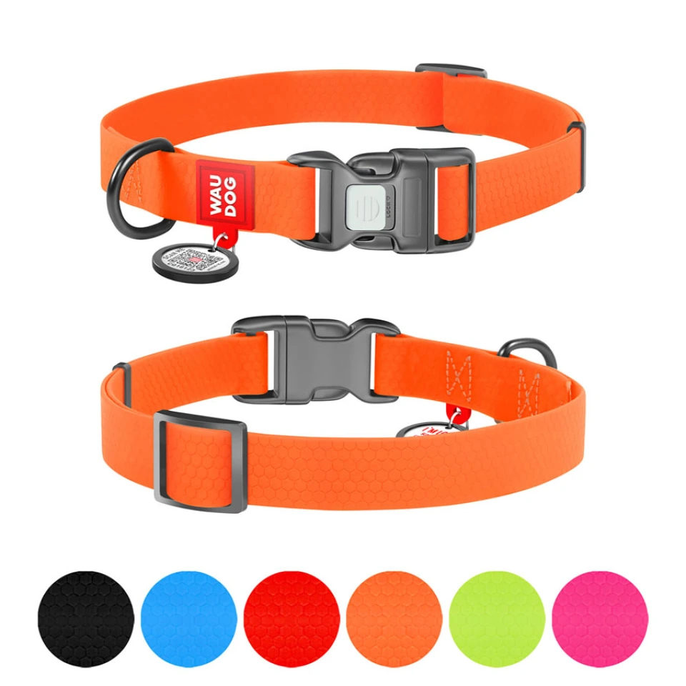 Фото Нашийник для собак водостійкий WAUDOG Waterproof c QR паспортом, пластикова пряжка-фастекс, Ш 20 мм, Дов 28-40 см, помаранчевий купити за ціною ₴267.00