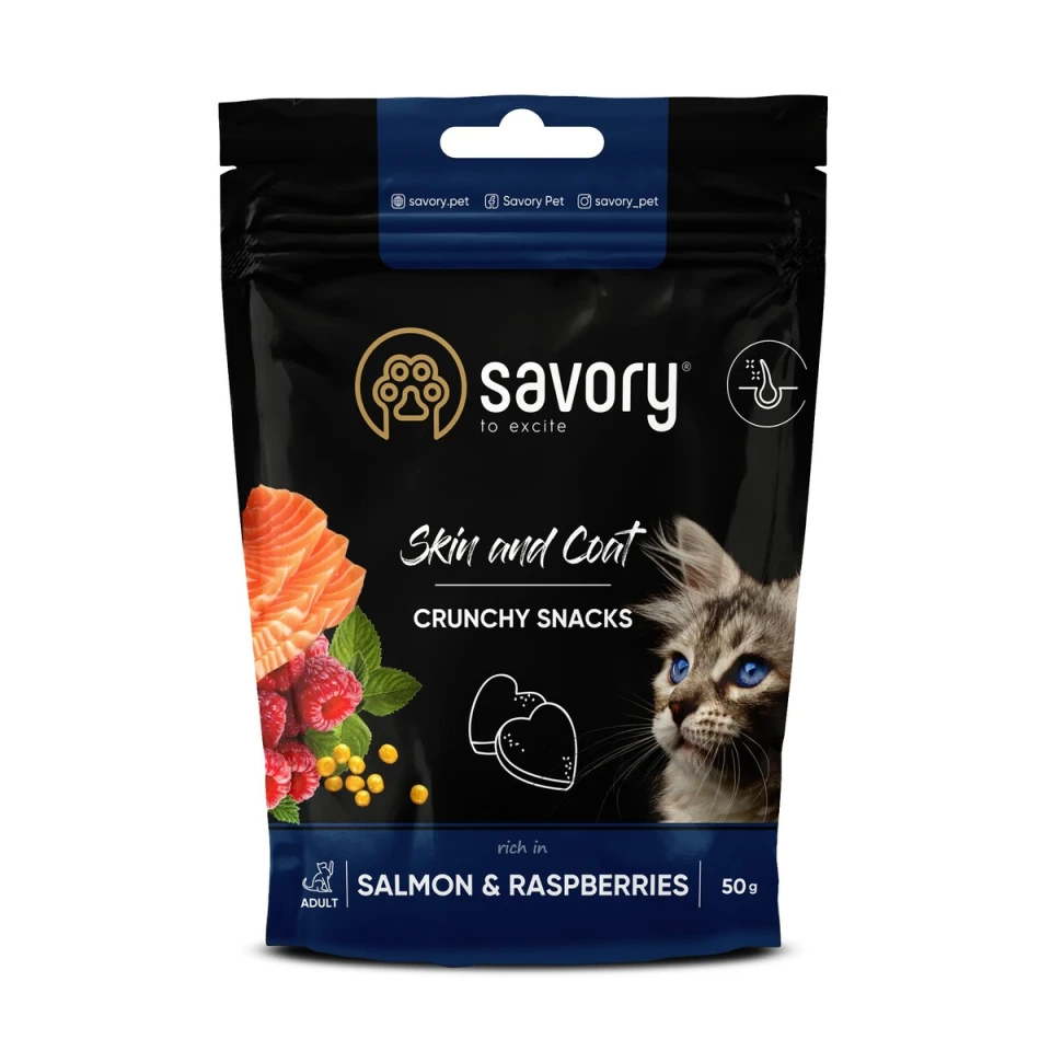 Фото Хрусткі ласощі Savory для здоров’я шкіри та шерсті, лосось і малина, 50г купити за ціною ₴137.00