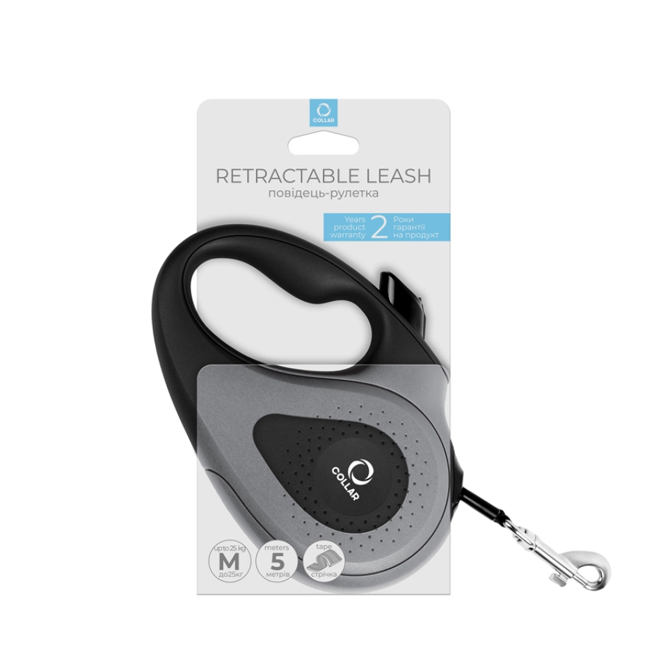 Фото Повідець-рулетка CoLLaR для собак, розмір M, 25 кг, 5 м, стрічка чорний купити за ціною ₴654.00