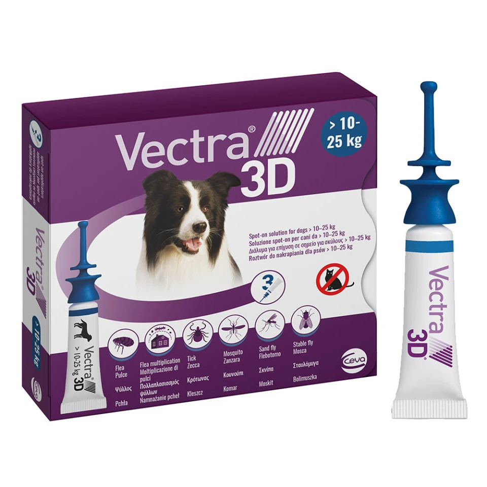 Фото VECTRA 3D (Вектра 3D) краплі на холку від зовнішніх паразитів для собак вагою від 10 до 25 кг, 1 шт купити за ціною ₴419.00