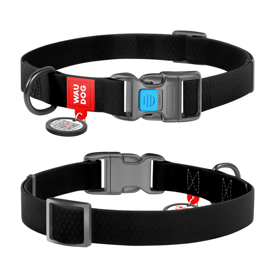 Фото Нашийник для собак водостійкий WAUDOG Waterproof c QR паспортом, пластикова пряжка-фастекс, Ш 25 мм, Дов 38-58 см, чорний купити за ціною ₴281.01