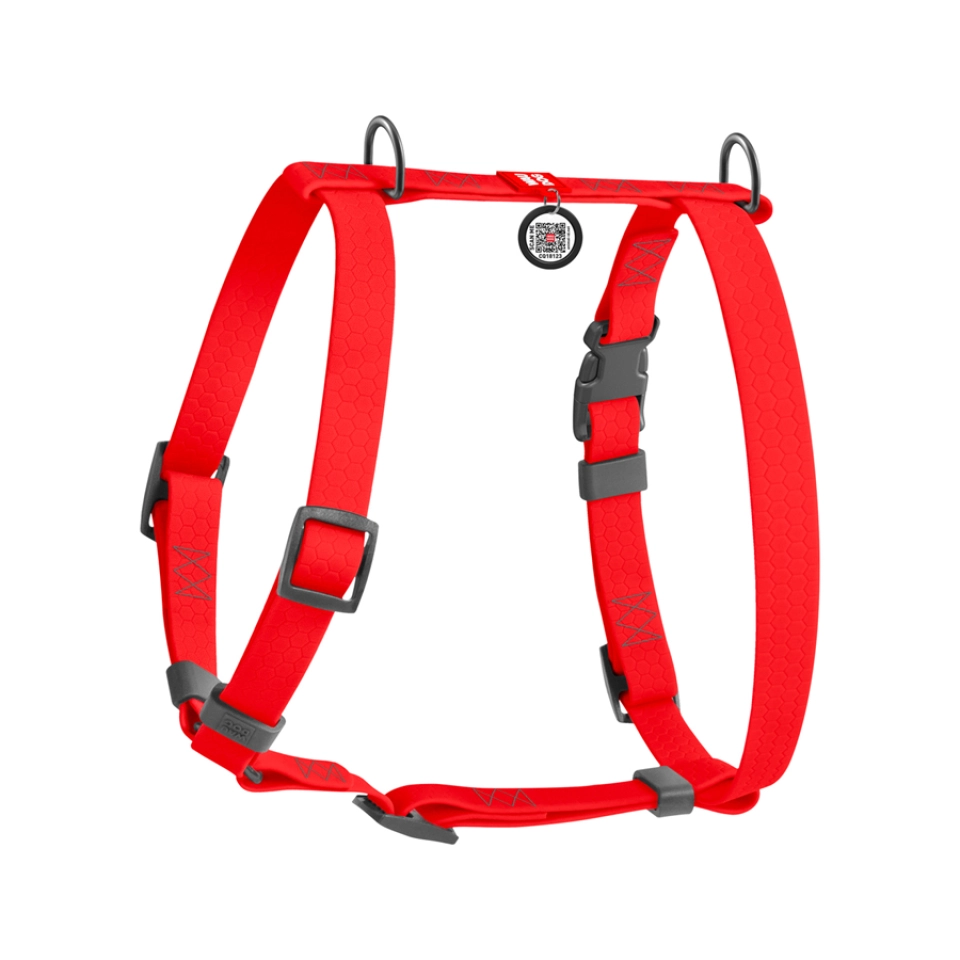 Фото Шлея для собак водостійка анатомічна Н-подібна WAUDOG Waterproof з QR-паспортом, пластикова пряжка-фастекс, S, Ш 15 мм, А 28-42 см, В 34-51 см, червоний купити за ціною ₴319.00