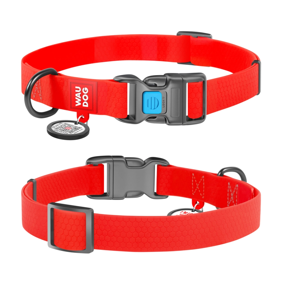 Фото Нашийник для собак водостійкий WAUDOG Waterproof c QR паспортом, пластикова пряжка-фастекс, Ш 15 мм, Дов 25-35 см, червоний купити за ціною ₴206.19