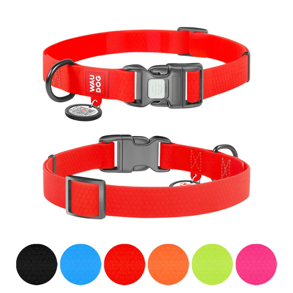 Фото Нашийник для собак водостійкий WAUDOG Waterproof c QR паспортом, пластикова пряжка-фастекс, Ш 15 мм, Дов 25-35 см, червоний купити за ціною ₴206.19