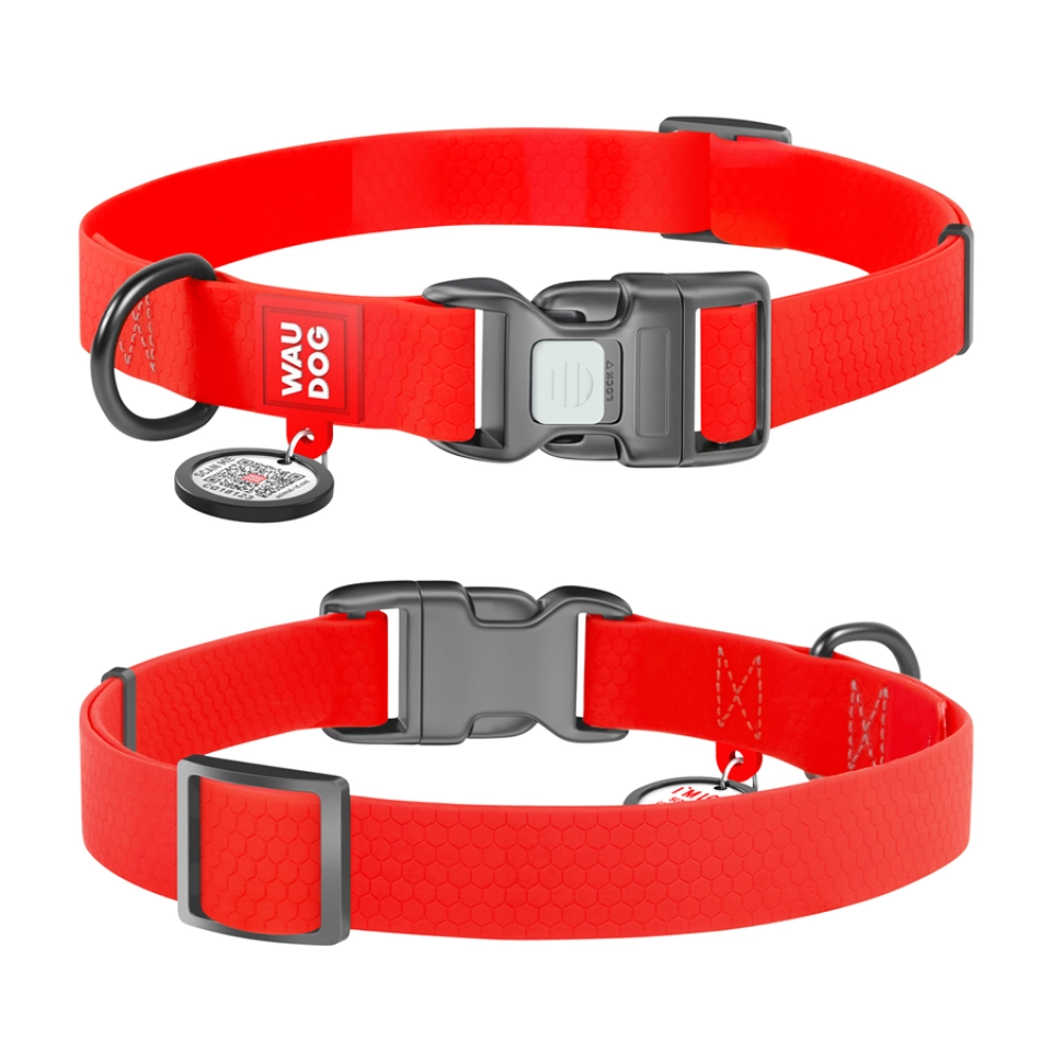 Фото Нашийник для собак водостійкий WAUDOG Waterproof c QR паспортом, пластикова пряжка-фастекс, Ш 15 мм, Дов 25-35 см, червоний купити за ціною ₴206.19