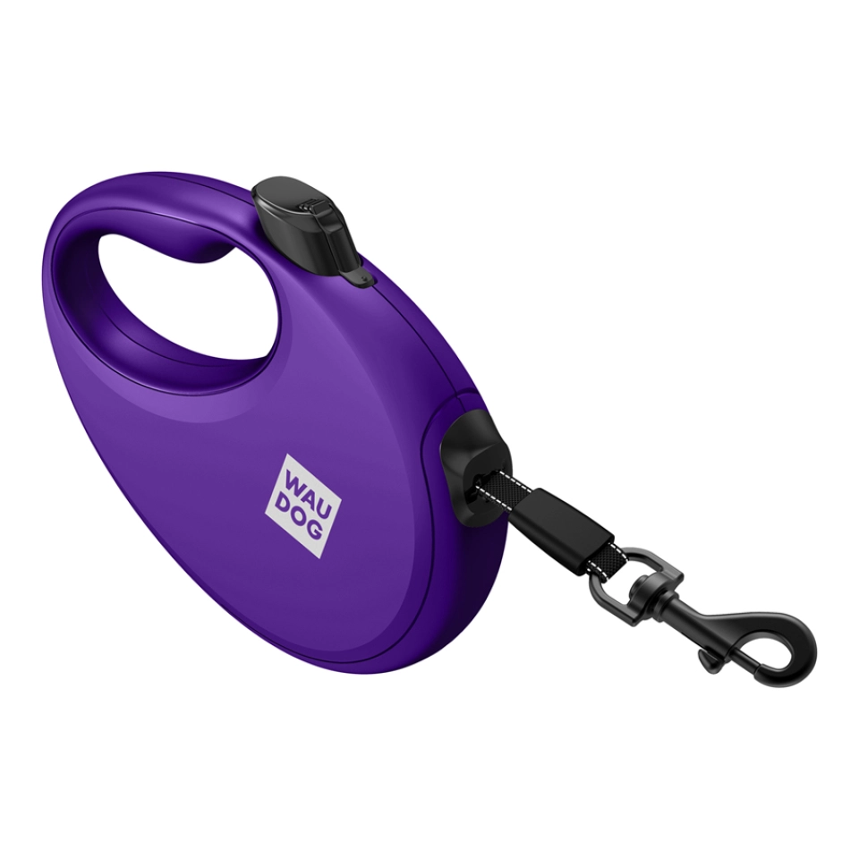 Фото Повідець-рулетка для собак WAUDOG R-leash з контейнером для пакетів, світловідбивна стрічка, S, до 12 кг, 3 м, фіолетовий купити за ціною ₴548.00