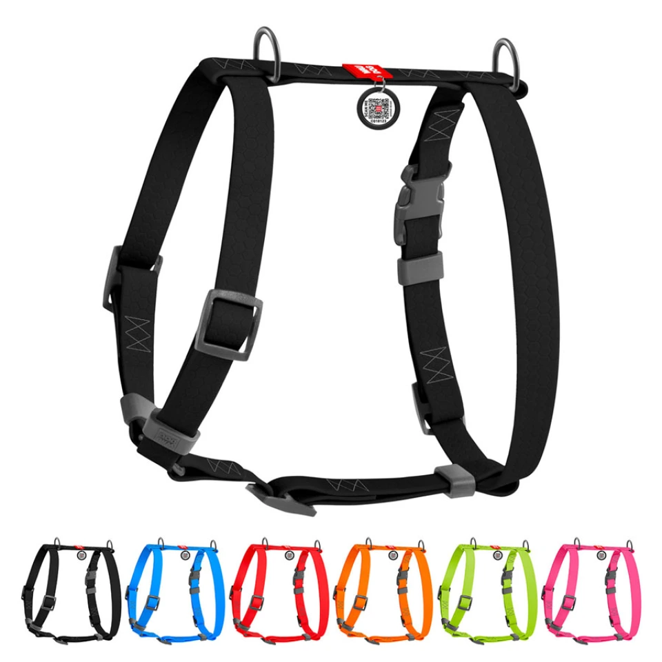 Фото Шлея для собак водостійка анатомічна Н-подібна WAUDOG Waterproof з QR-паспортом, пластикова пряжка-фастекс, L, Ш 25 мм, А 50-85 см, В 60-100 см, чорний купити за ціною ₴586.57