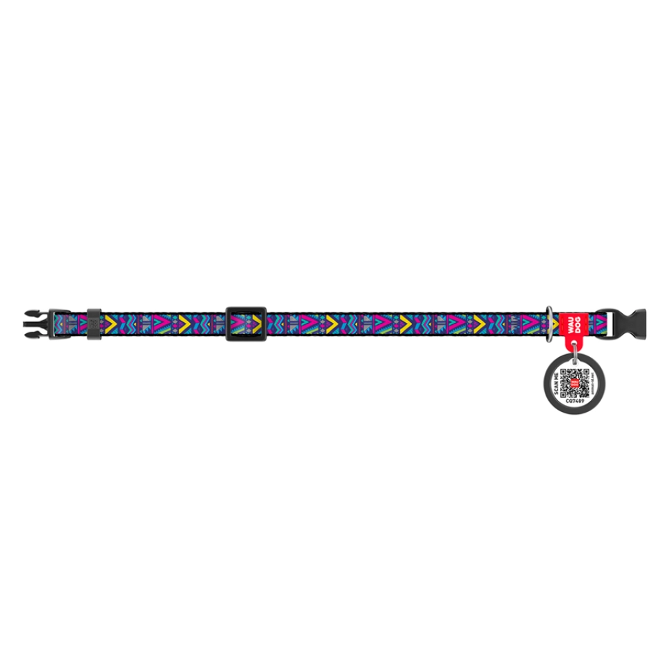 Фото Нашийник для собак нейлоновий WAUDOG Nylon з QR паспортом, малюнок "Інді", пластиковий фастекс, Ш 10 мм, Дов 20-30 см купити за ціною ₴95.40