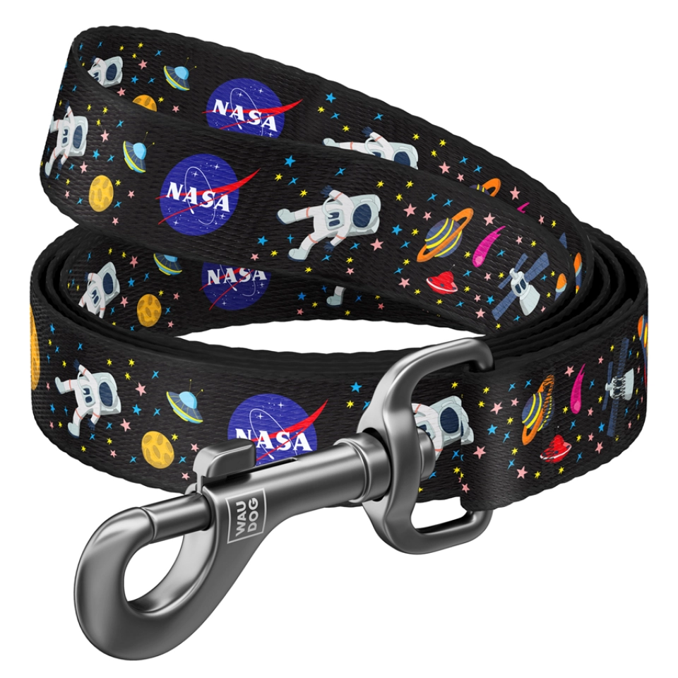 Фото Повідець для собак нейлоновий WAUDOG Nylon, малюнок "NASA", Ш 15 мм, Дов 122 см купити за ціною ₴192.60