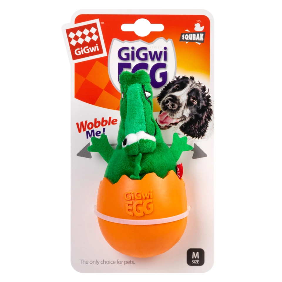 Фото Іграшка для собак Крокодил-неваляшка з пищалкою GiGwi EGG, текстиль, гума, 14 см купити за ціною ₴421.00