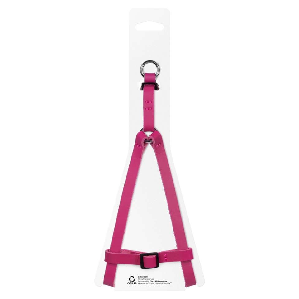 Фото Шлея котів та дрібних собак шкіряна WAUDOG Classic з QR паспортом, пластиковий фастекс, XS, Ш 10 мм, В=С 28-40 см рожевий купити за ціною ₴410.00