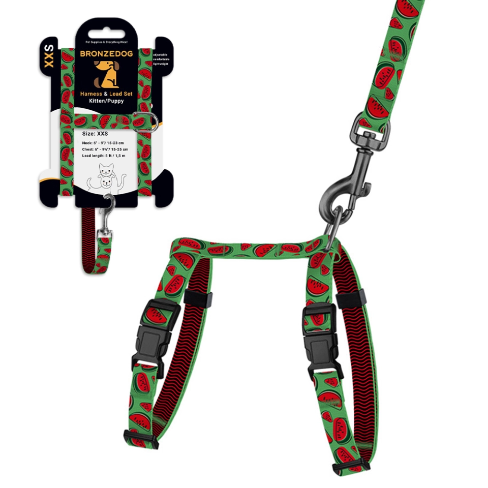 Фото Шлея з Поводком для Котів та Дрібних Собак BronzeDog Urban Fruits Кавун  2XS(57/8629) купити за ціною ₴284.40