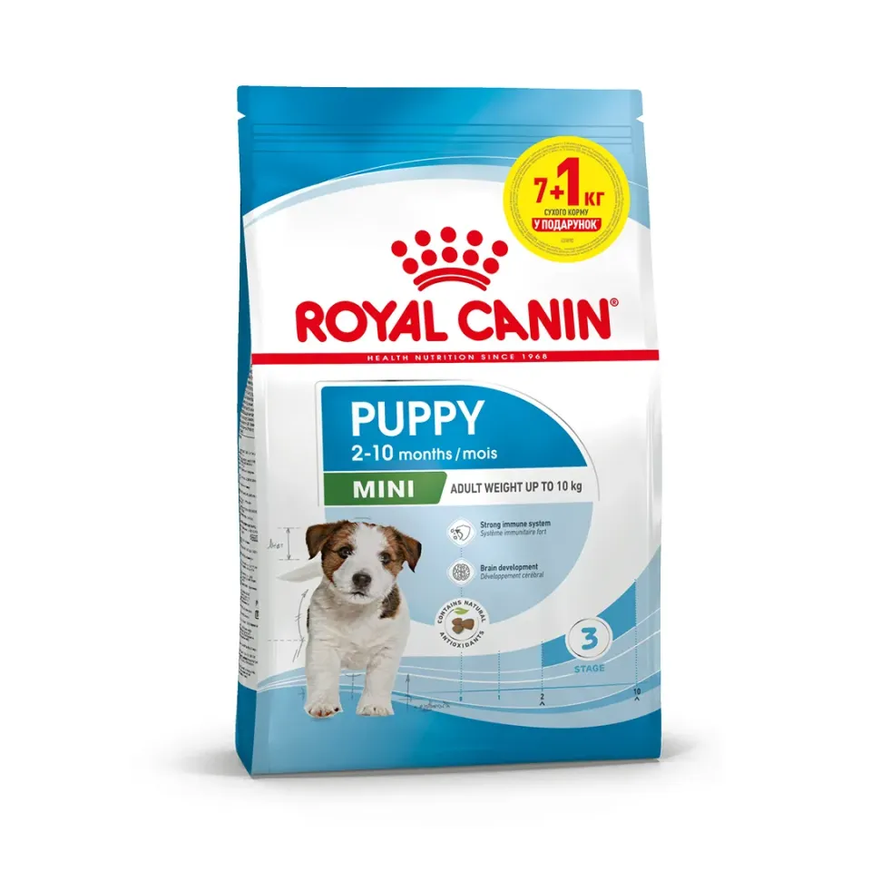 Фото Роял Канін Royal Canin Mini Puppy для цуценят дрібних порід 7+1 кг З ТЕРМІНОМ ПРИДАТНОСТІ 11.2025 купити за ціною ₴1652.40