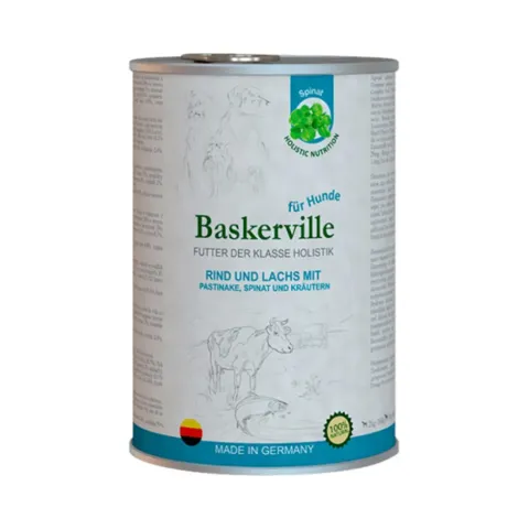 Корм вологий для собак Baskerville з лососем, пастернаком, шпинатом та зеленню (Баскервіль), 400г купити за ціною ₴145.00