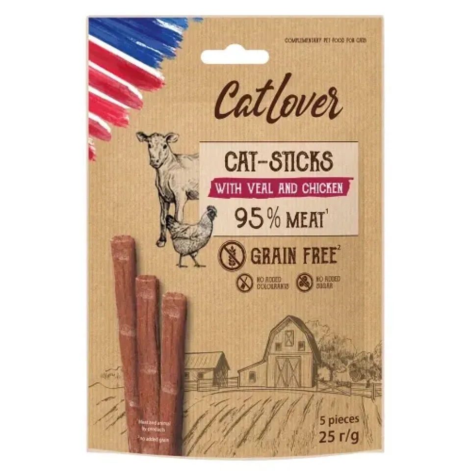 Фото Ласощі КетЛовер CatLover Sticks палички для котів з телятиною та куркою, 5 шт. по 5 г купити за ціною ₴64.00