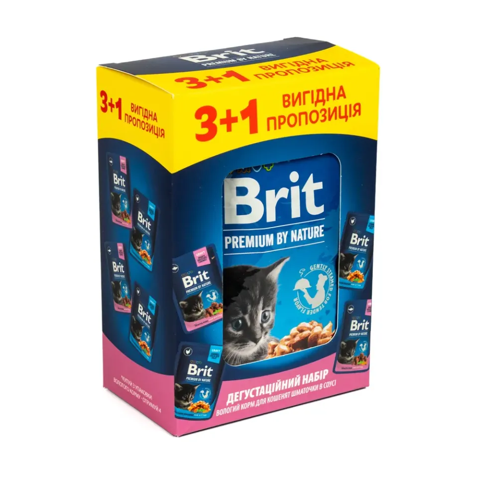 Фото НАБІР Корм вологий Brit Premium для кошенят курка+риба 3+1 купити за ціною ₴96.00