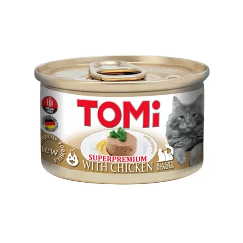 TOMi SUPERPREMIUM КУРКА (chicken) консерва корм для кішок, мус, банка 85 г купити за ціною ₴45.00