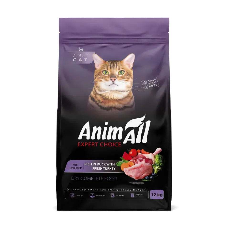 Фото АнімАлл AnimAll Повнораціонний сухий корм для котів зі свіжою індичкою та качкою, 12 кг купити за ціною ₴3464.10