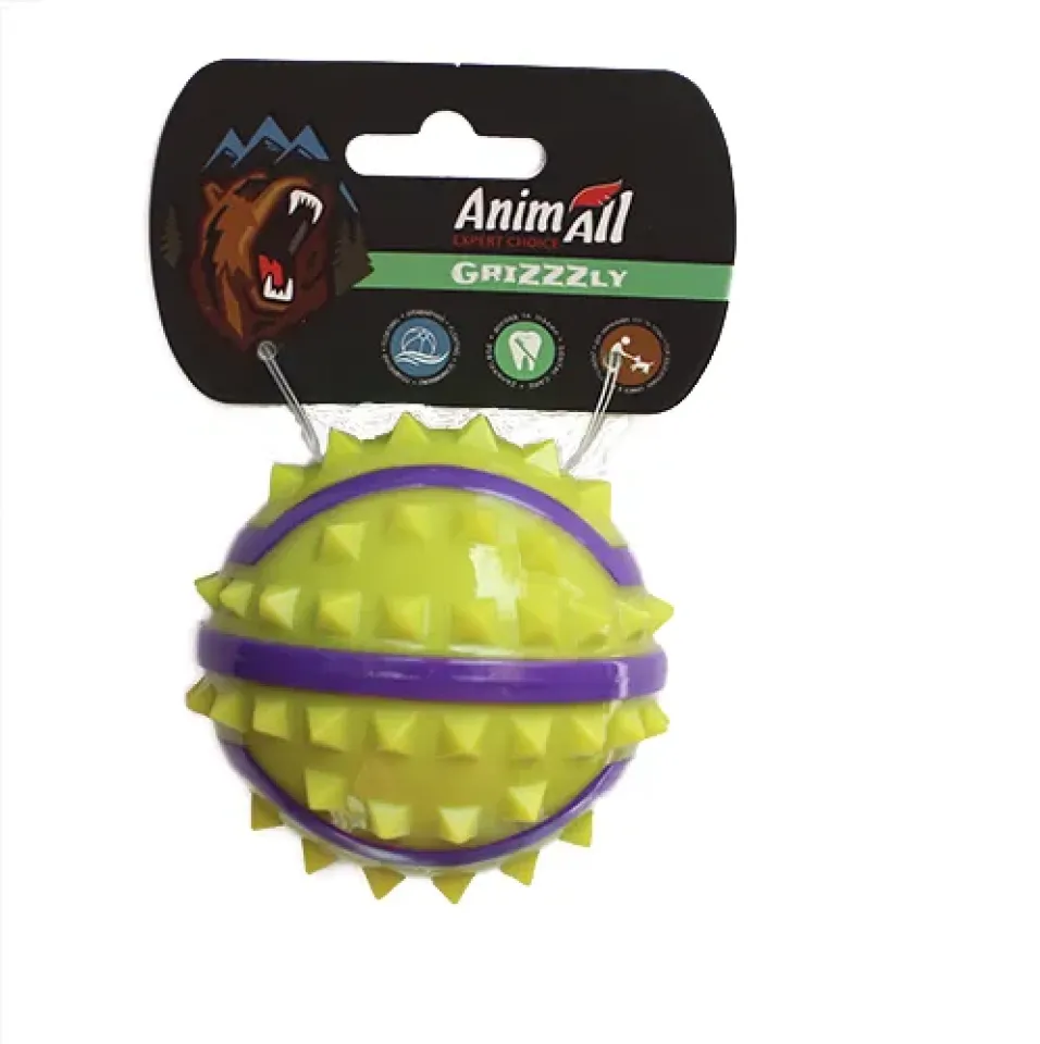 Фото AnimAll GrizZzly 9727 Іграшка для собак м'яч з шипами 7см M Жовтий купити за ціною ₴187.00