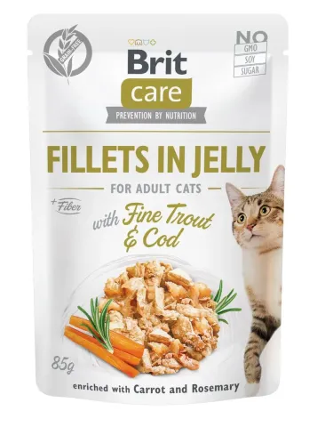 Бріт Кеа для котів вологий Корм Brit Care Cat pouch філе в желе з тріскою та фореллю, 85г купити за ціною ₴69.00