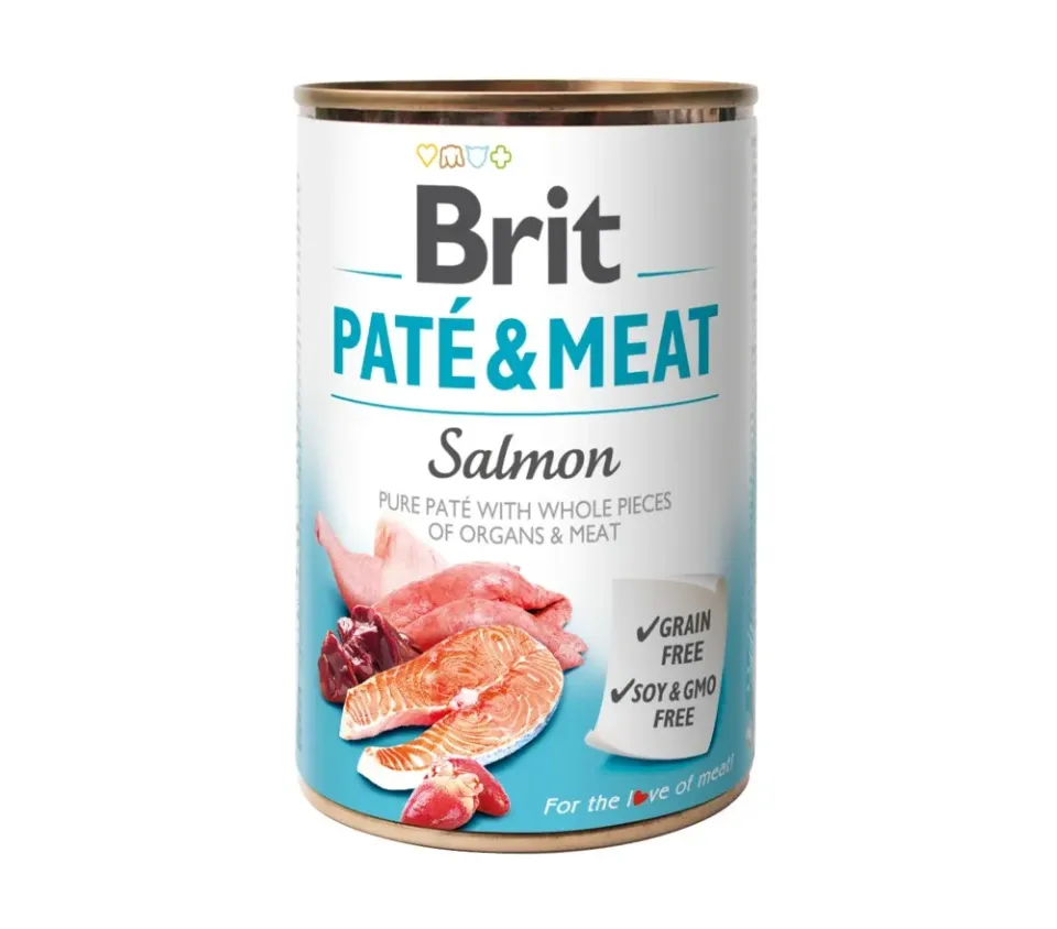 Фото Бріт Кеа для собак вологий  Корм Brit Paté and Meat Dog з лососем, 400г купити за ціною ₴143.65